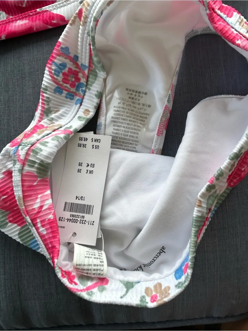 Abercrombie kids-Floral Ribbed Bikini Set with Pink & Blue Blooms